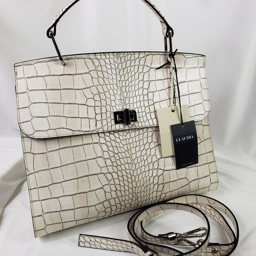 NWT Claudia Firenze Croc Embossed Leather Satchel